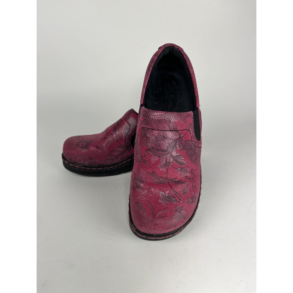 Klogs Shoe Women 7 Naples Pink Leather Floral Snake Iridescent Clog Professional
